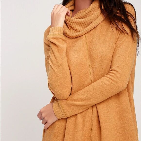 NWT Autumn Daze Camel Cowl Neck Long Sleeve Sweater Dress - Picture 2 of 6